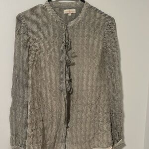 Tory Burch 100% Silk Button Down Ruffle Blouse Size Small